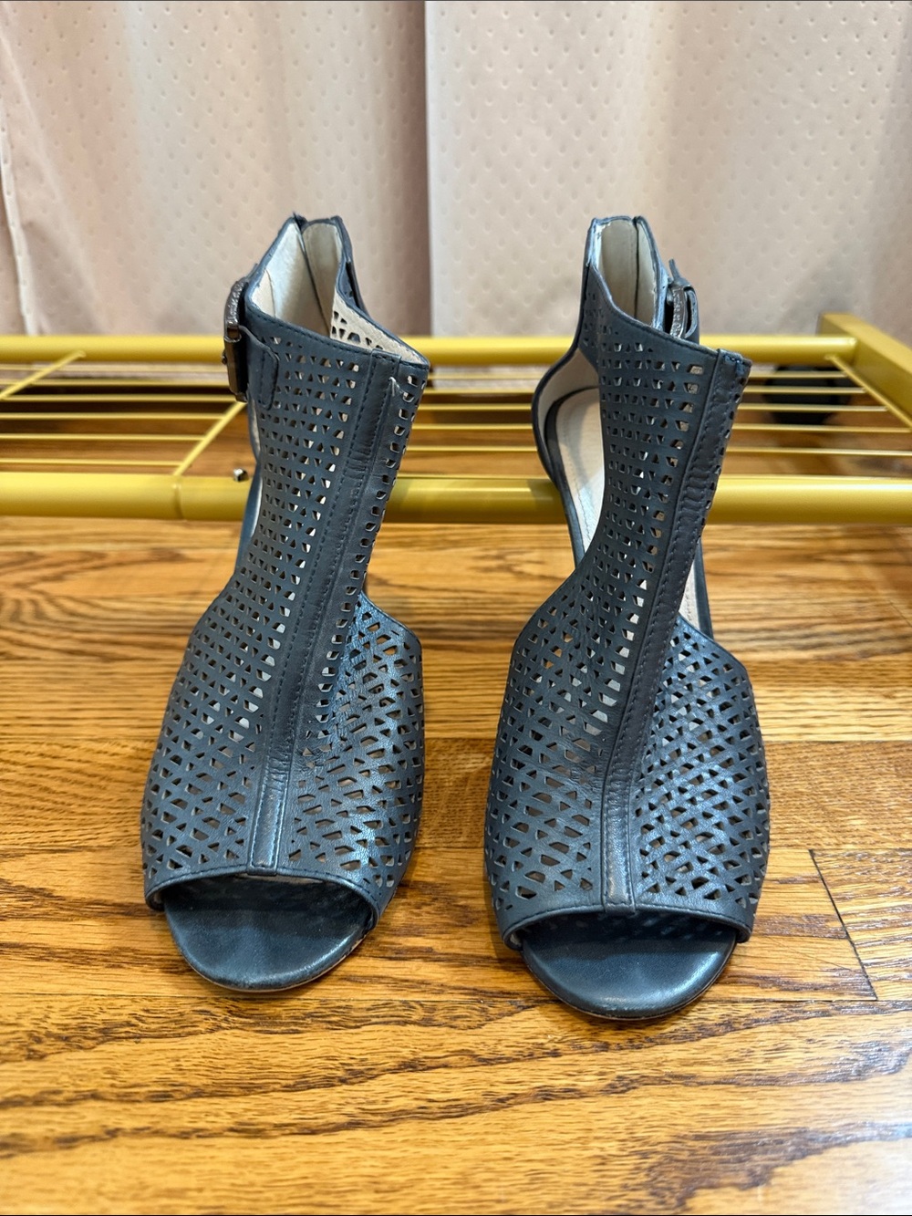 Louise et Cie Black Laser-Cut Peep-Toe Heels